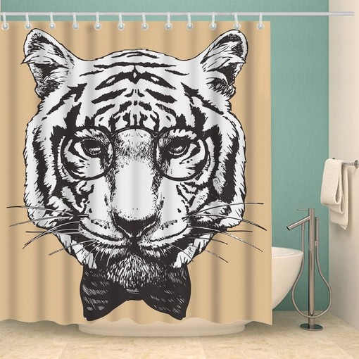Hipster Black and White Tiger Animal Shower Curtain Set for Modern Bathroom Decor - Image 2