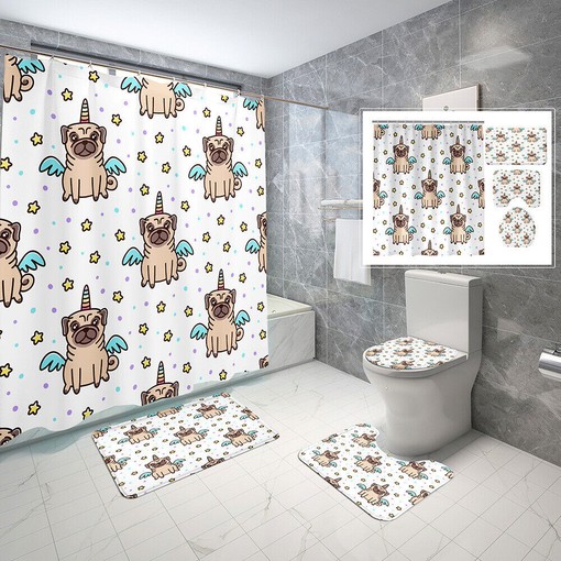 Hybrid Unicorn Dog Waterproof Shower Curtain Set for Bathroom Decor
