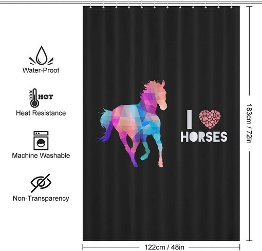 I Love Horses Printed Waterproof Shower Curtain for Bathroom Decor - Image 2