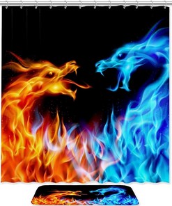 Ice Fire Dragon Shower CurtainWaterproof Bathroom Decor