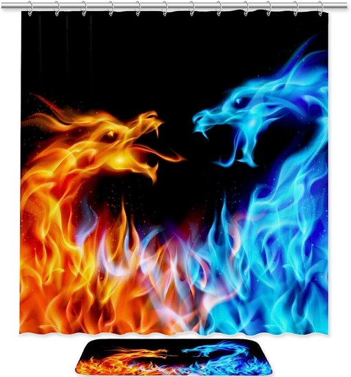 Ice Fire Dragon Shower CurtainWaterproof Bathroom Decor