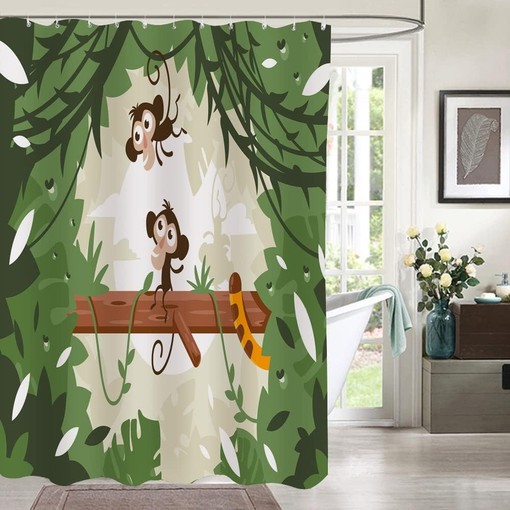 Jungle Animal Ape Monkey on Tree Green Cute Monkeys Shower Curtain for Bathroom Decor - Image 3