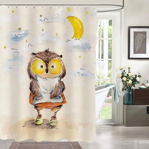 Kawaii Cartoon Owl Shower Curtain with Moon for Bathroom Decor - Image 3