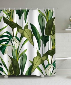 Leafy Palm Shower Curtain for Green Tropical Jungle Bathroom Decor