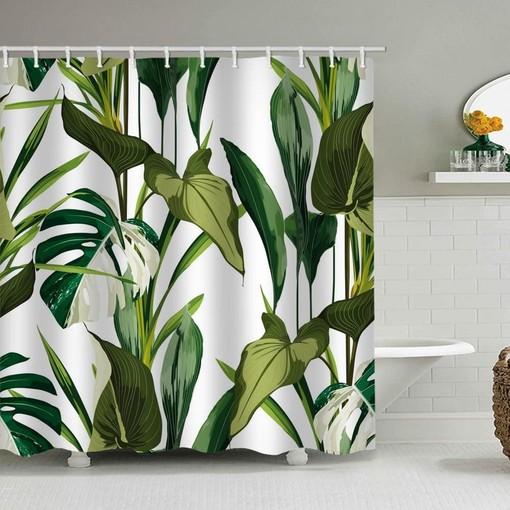 Leafy Palm Shower Curtain for Green Tropical Jungle Bathroom Decor