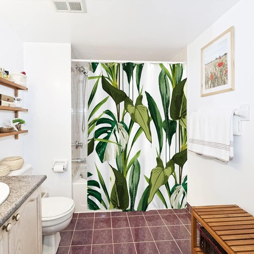 Leafy Palm Shower Curtain for Green Tropical Jungle Bathroom Decor - Image 2