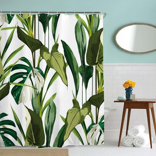 Leafy Palm Shower Curtain for Green Tropical Jungle Bathroom Decor - Image 3