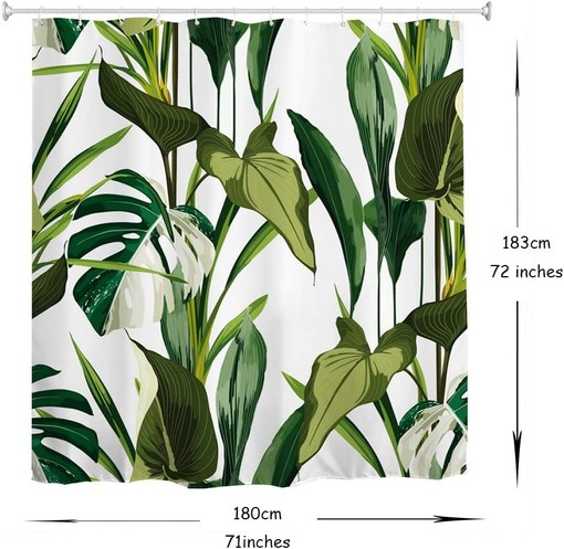 Leafy Palm Shower Curtain for Green Tropical Jungle Bathroom Decor - Image 4