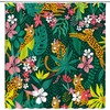 Leopard Topical Palm Leaf Jungle Shower Curtain with Wildlife and Plant Floral Elements for Modern Aesthetic Bathroom