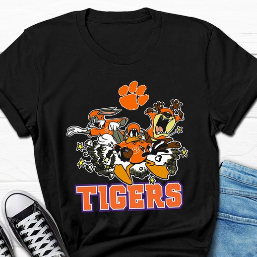 Looney Tunes Football Team Clemson Tigers NCAA Graphic T-Shirt - Show Your Team Spirit