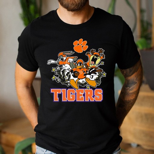 Looney Tunes Football Team Clemson Tigers NCAA Graphic T-Shirt - Show Your Team Spirit