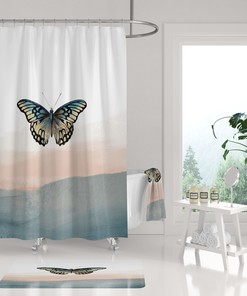 Ombre Butterfly Boho Shower Curtain with Gradient Colors for Bathroom Decor