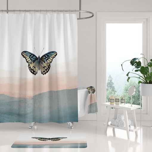 Ombre Butterfly Boho Shower Curtain with Gradient Colors for Bathroom Decor