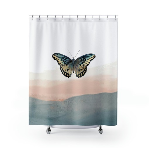 Ombre Butterfly Boho Shower Curtain with Gradient Colors for Bathroom Decor - Image 2