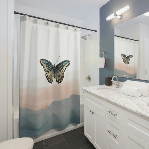 Ombre Butterfly Boho Shower Curtain with Gradient Colors for Bathroom Decor - Image 3