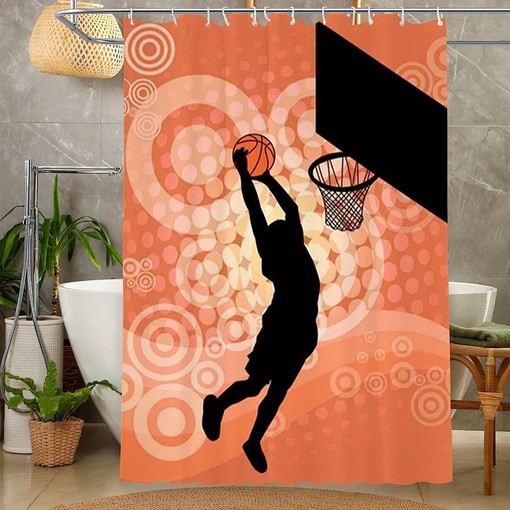 Orange Black Basketball Player Competition Shower Curtain for Sports Bathroom Decor