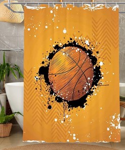 Orange Paint Splashes Basketball Shower Curtain for Boys Bathroom Decor