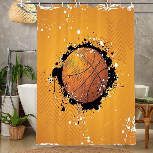 Orange Paint Splashes Basketball Shower Curtain for Boys Bathroom Decor