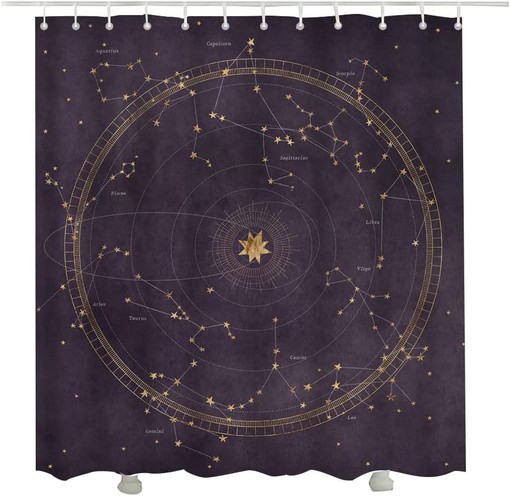 Planetary Orbits Zodiac Constellations Dark Purple Astrological Star Map Shower Curtain for Bathroom Decor