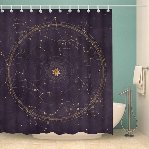 Planetary Orbits Zodiac Constellations Dark Purple Astrological Star Map Shower Curtain for Bathroom Decor - Image 2