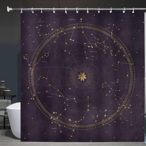 Planetary Orbits Zodiac Constellations Dark Purple Astrological Star Map Shower Curtain for Bathroom Decor - Image 3