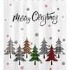 Rustic Checkered Xmas Shower Curtain with Snowflakes and Xmas Tree Bathroom Decor