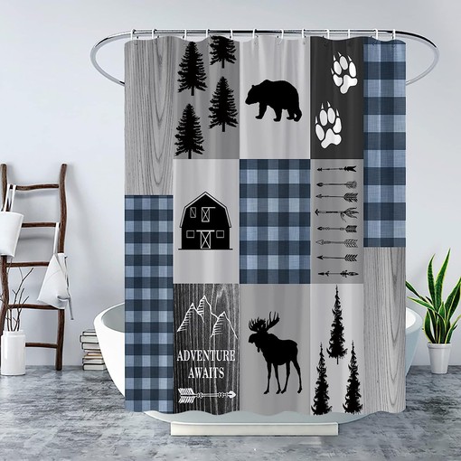 Rustic Retro Wildlife Shower Curtain with Hunting and Lodge Print