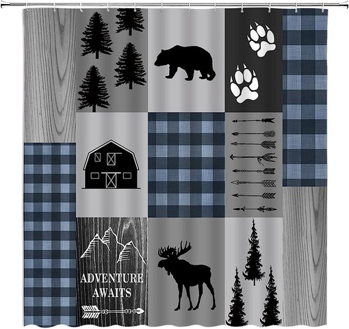 Rustic Retro Wildlife Shower Curtain with Hunting and Lodge Print - Image 2