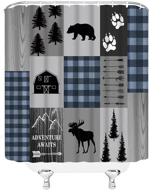 Rustic Retro Wildlife Shower Curtain with Hunting and Lodge Print - Image 3