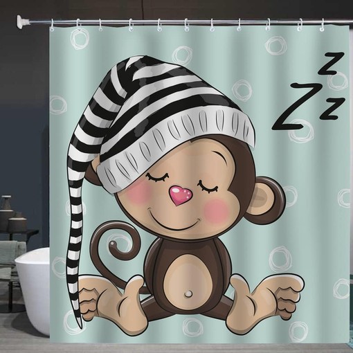 Sleeping Baby Monkey Kawaii Monkey Cute Monkey Shower Curtain for Bathroom Decor - Image 3