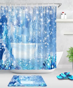 Snow Wonderland Fairytale World Shower CurtainIconic Waterfall Snow Bathroom Decor