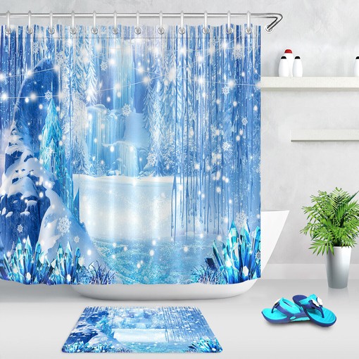 Snow Wonderland Fairytale World Shower CurtainIconic Waterfall Snow Bathroom Decor