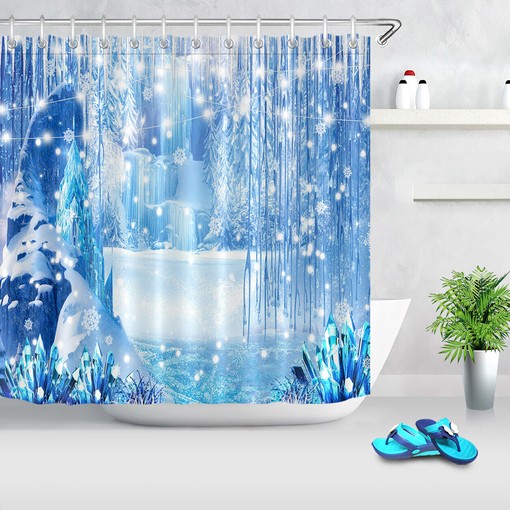 Snow Wonderland Fairytale World Shower CurtainIconic Waterfall Snow Bathroom Decor - Image 2