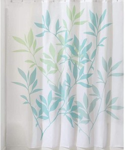 Soft Blue and Green Leaves Fabric Shower Curtain for Bathroom Decor
