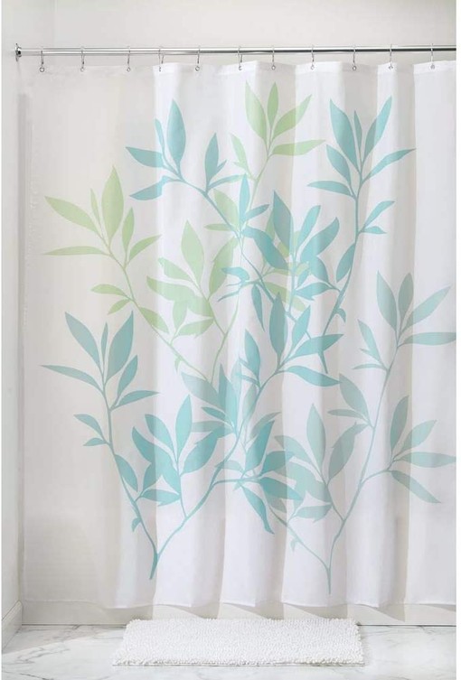 Soft Blue and Green Leaves Fabric Shower Curtain for Bathroom Decor - Image 2