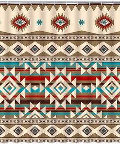 Southwestern Retro Navajo Aztec Shower Curtain for Vintage Bathroom Decor