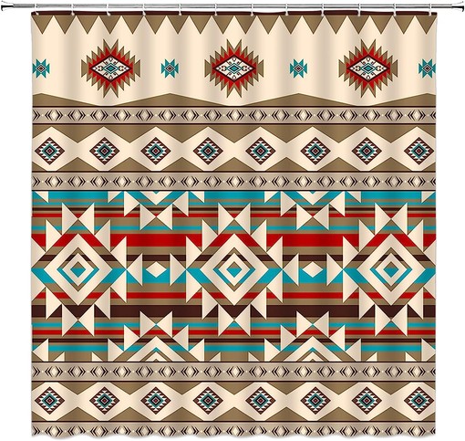 Southwestern Retro Navajo Aztec Shower Curtain for Vintage Bathroom Decor