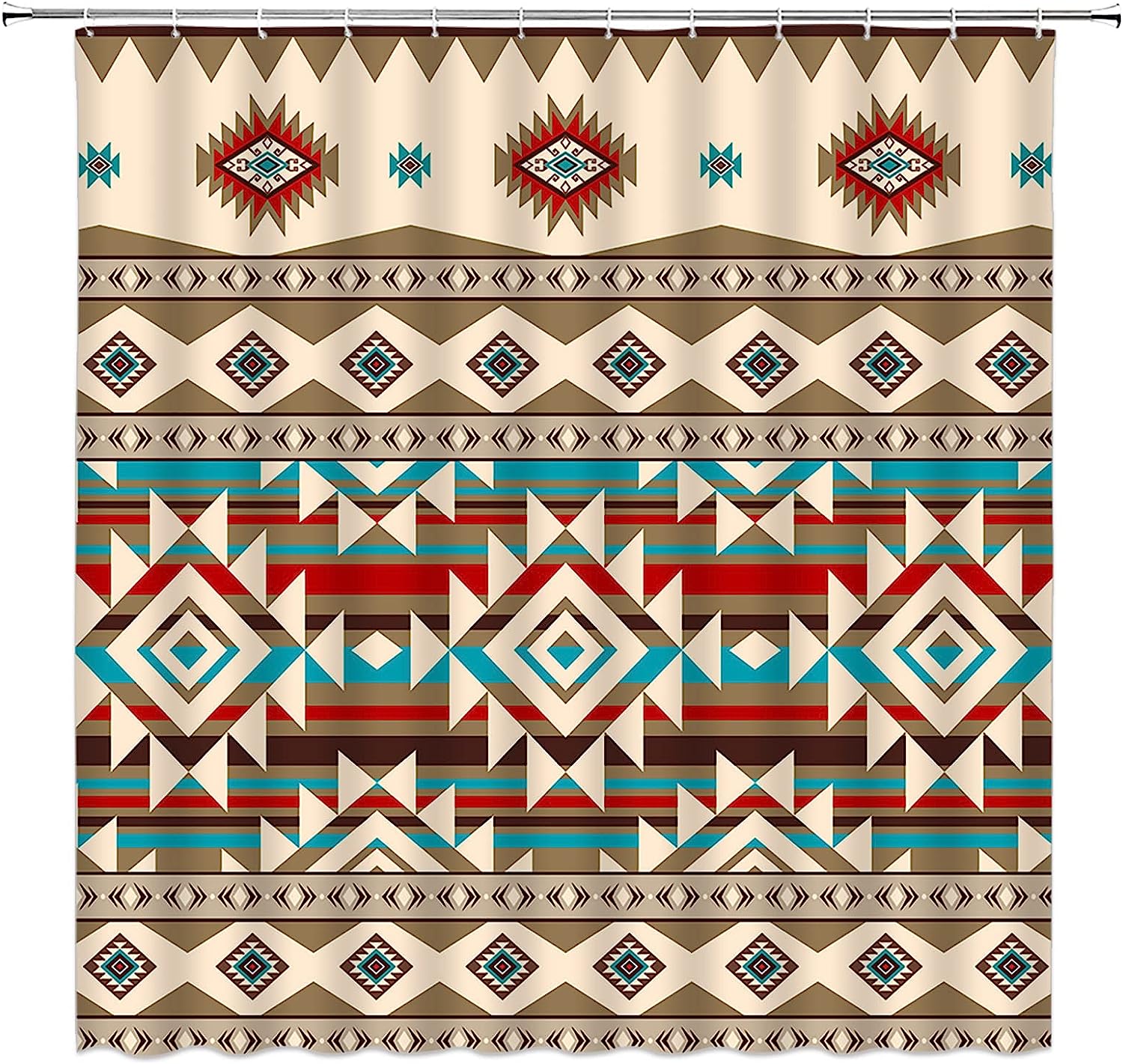 Southwestern Retro Navajo Aztec Shower Curtain for Vintage Bathroom Decor