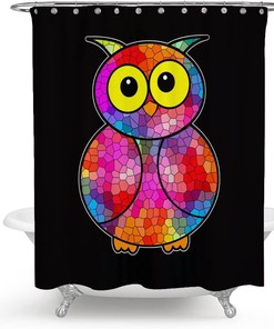 Stain Glass Owl Shower CurtainMulticolored Fabric Bathroom Decor