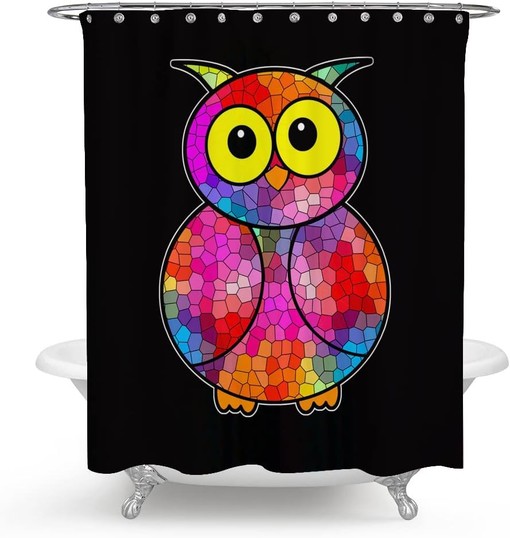 Stain Glass Owl Shower CurtainMulticolored Fabric Bathroom Decor