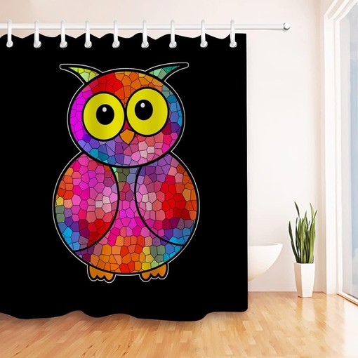 Stain Glass Owl Shower CurtainMulticolored Fabric Bathroom Decor - Image 2