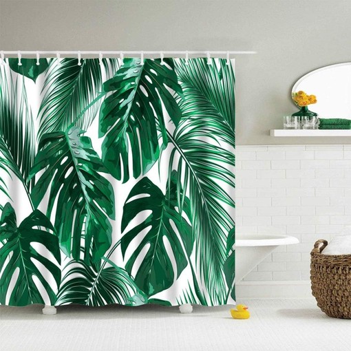 Striking Tropical Leaf Jungle Leaves Shower Curtain for Bathroom Decor