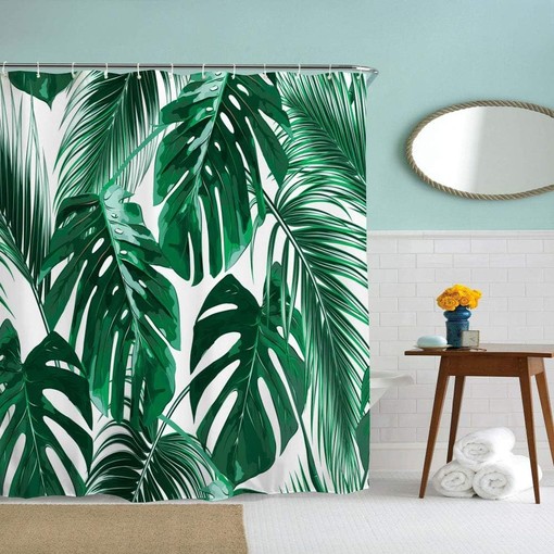 Striking Tropical Leaf Jungle Leaves Shower Curtain for Bathroom Decor - Image 2
