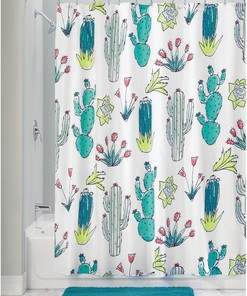 Stylish Green and Multi-Color Cactus Fabric Shower Curtain