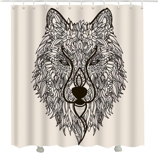 Unique Zentangle Wolf Flower Fabric Shower Curtain for Bathroom Decor