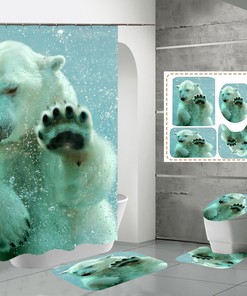 Waterproof Arctic Polar Bear Shower CurtainOcean Ice Bathroom Decor