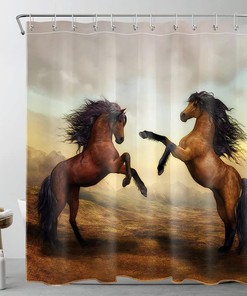 Western Wildlife Horse Running on Mountain Shower Curtain Fabric for Bathroom Decor
