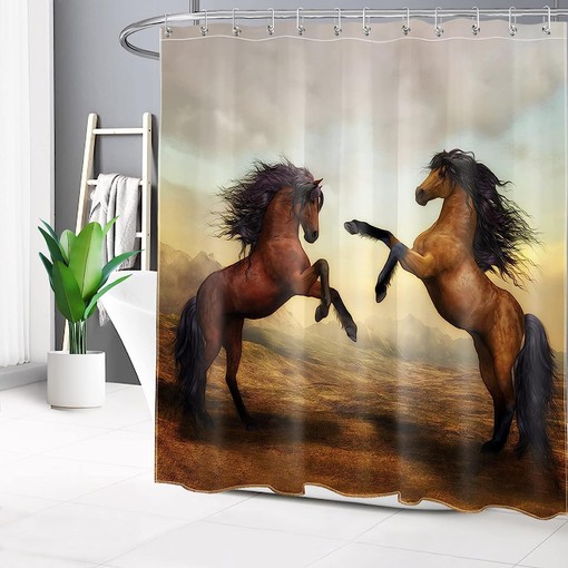 Western Wildlife Horse Running on Mountain Shower Curtain Fabric for Bathroom Decor - Image 3