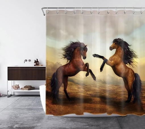 Western Wildlife Horse Running on Mountain Shower Curtain Fabric for Bathroom Decor - Image 4