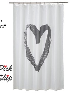 White and Gray Heart Ikea Lyktfibbla Fabric Shower CurtainWater-Repellent Bathroom Decor